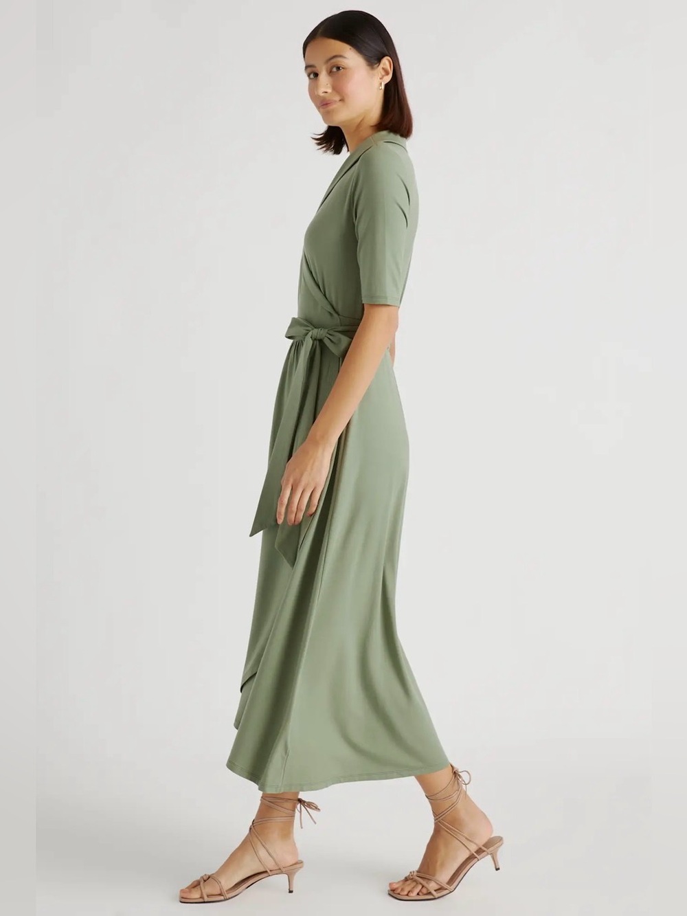 QUINCE Tencel Jersey Midi Wrap Dress Sage Green L - Picture 2 of 10